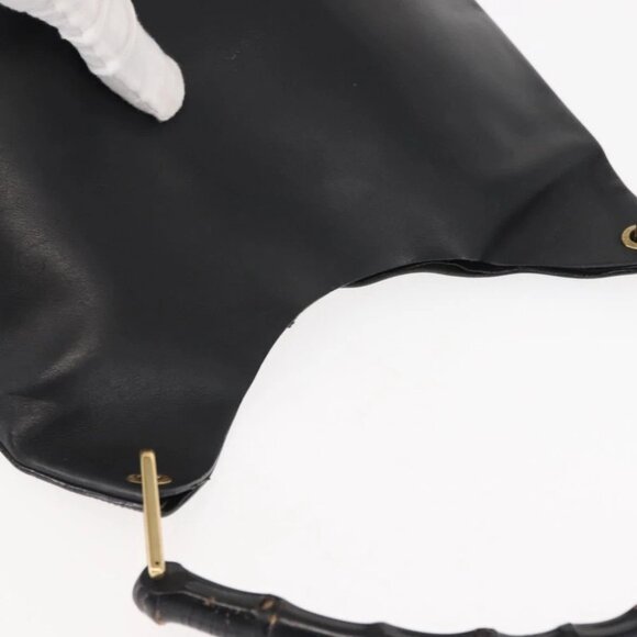 GUCCI Bamboo Shoulder Bag Leather Black Gold - Picture 7 of 15